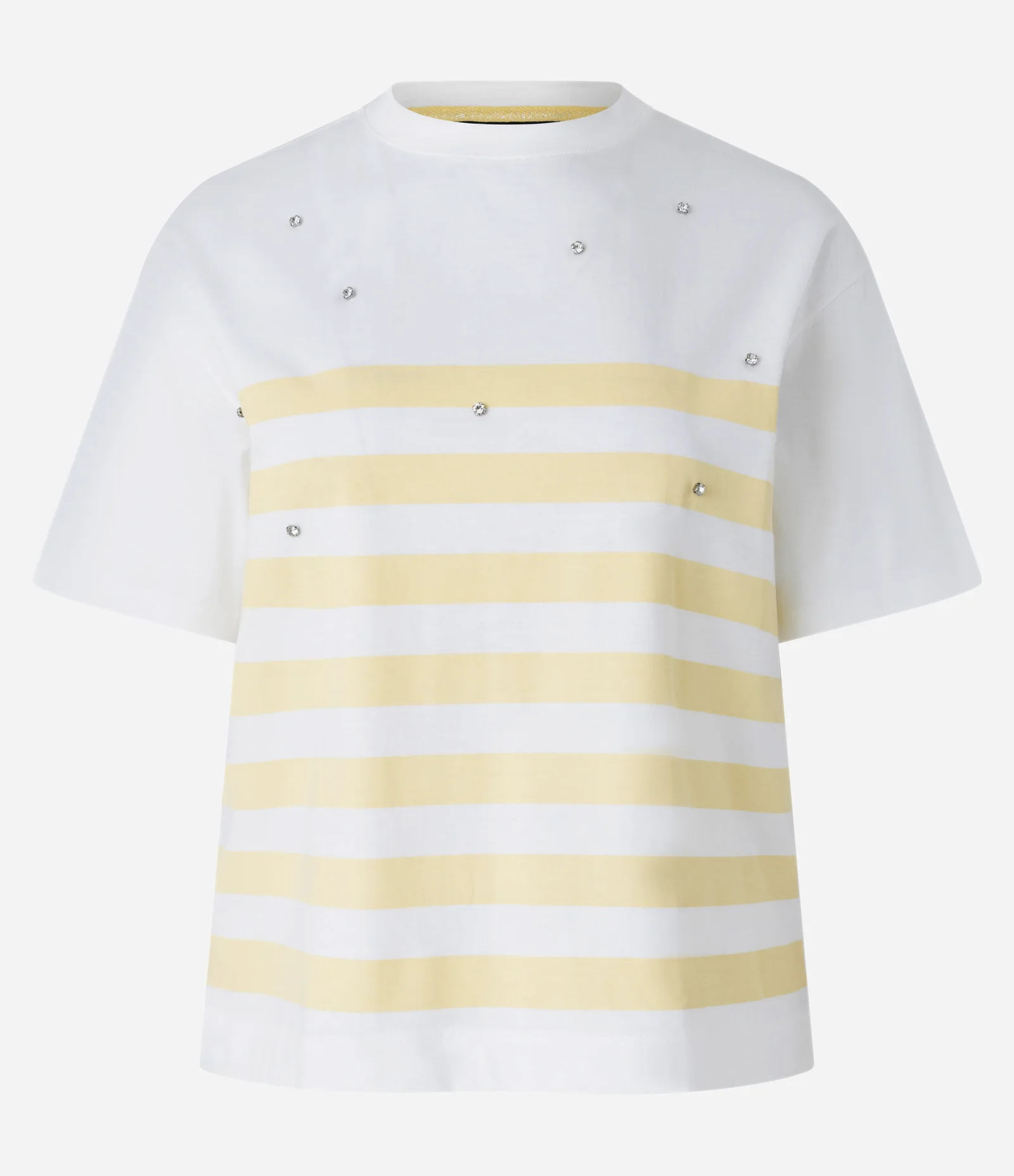 Camiseta Listrada em Algodão com Pedras de Strass Amarelo/Branco 5
