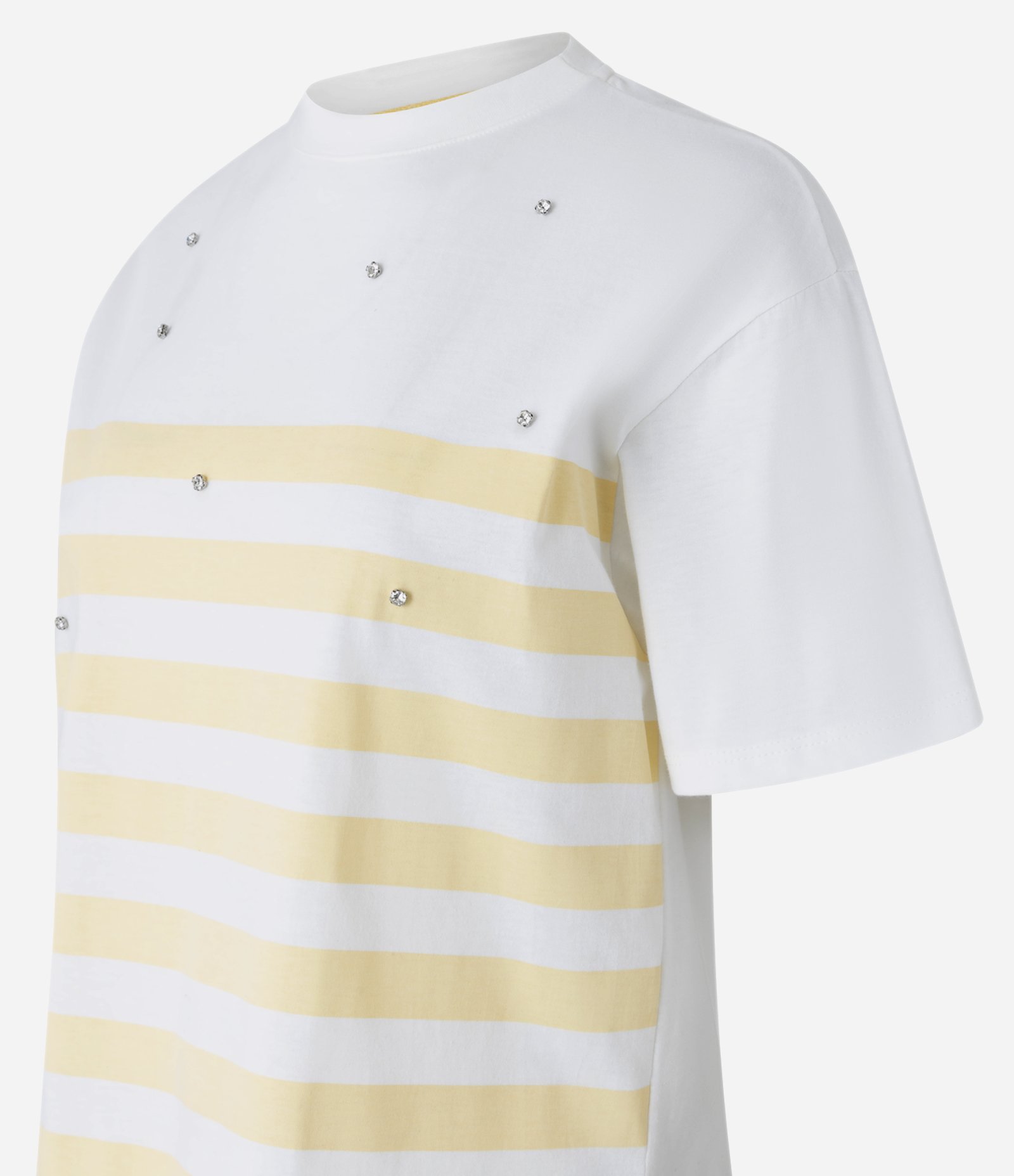 Camiseta Listrada em Algodão com Pedras de Strass Amarelo/Branco 6