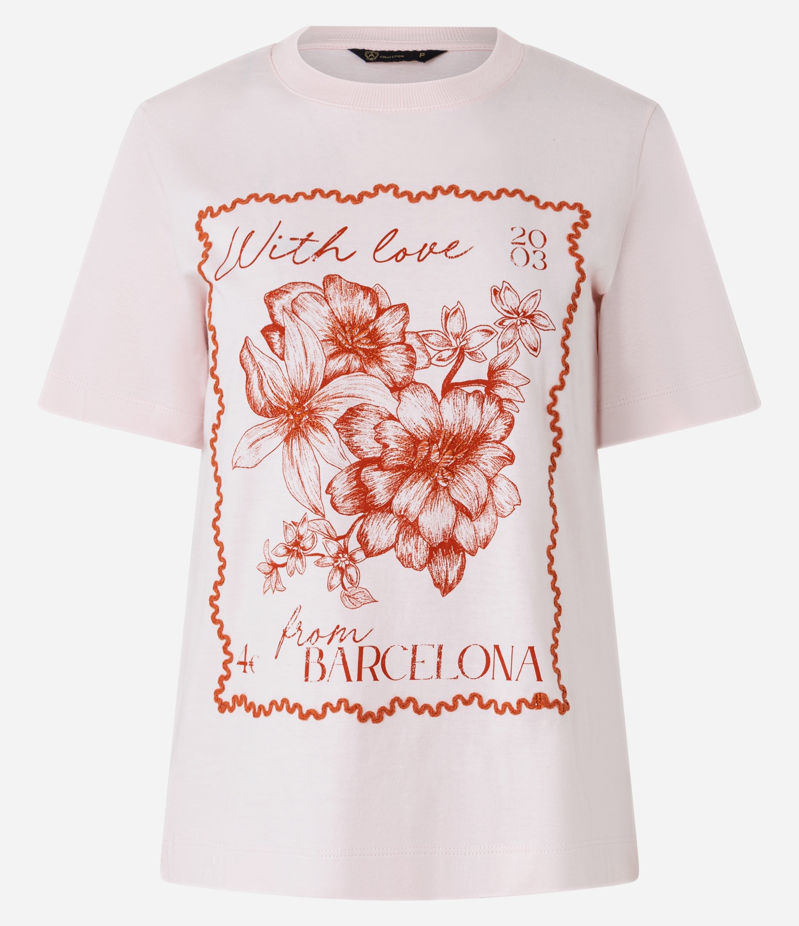 Camiseta T-shirt em Algodão com Moldura e Estampa Floral Barcelona Rosa 5
