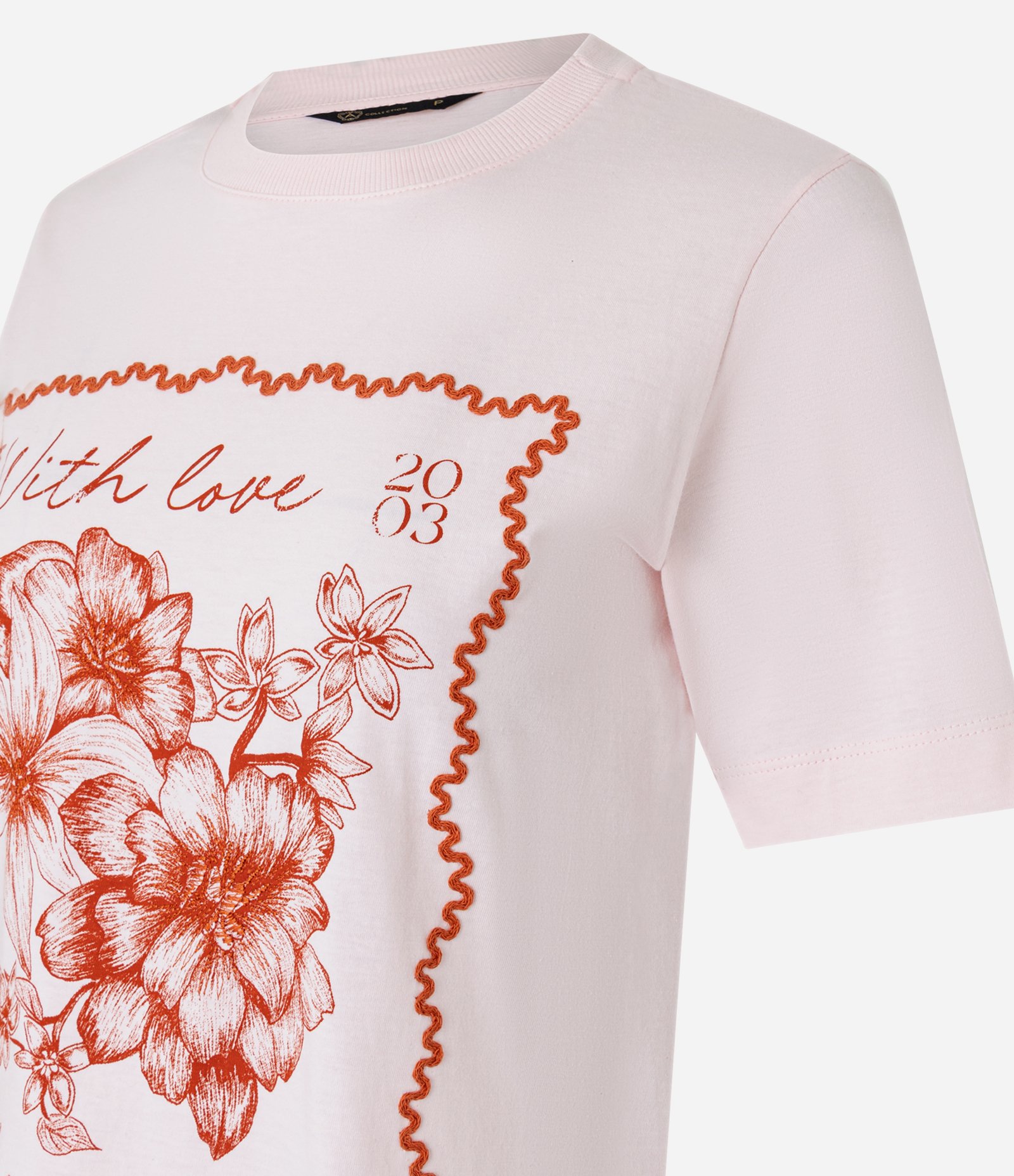Camiseta T-shirt em Algodão com Moldura e Estampa Floral Barcelona Rosa 6