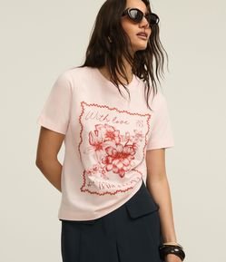 Camiseta T-shirt em Algodão com Moldura e Estampa Floral Barcelona