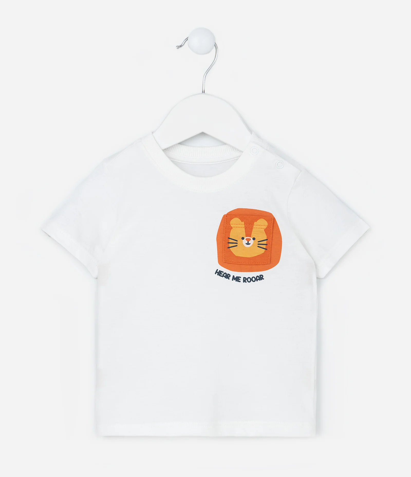 Camiseta Infantil com Bolsinho Estampado de Leão - Tam 0 a 18 Meses Branco 1