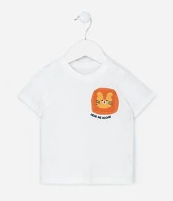 Camiseta Infantil com Bolsinho Estampado de Leão - Tam 0 a 18 Meses
