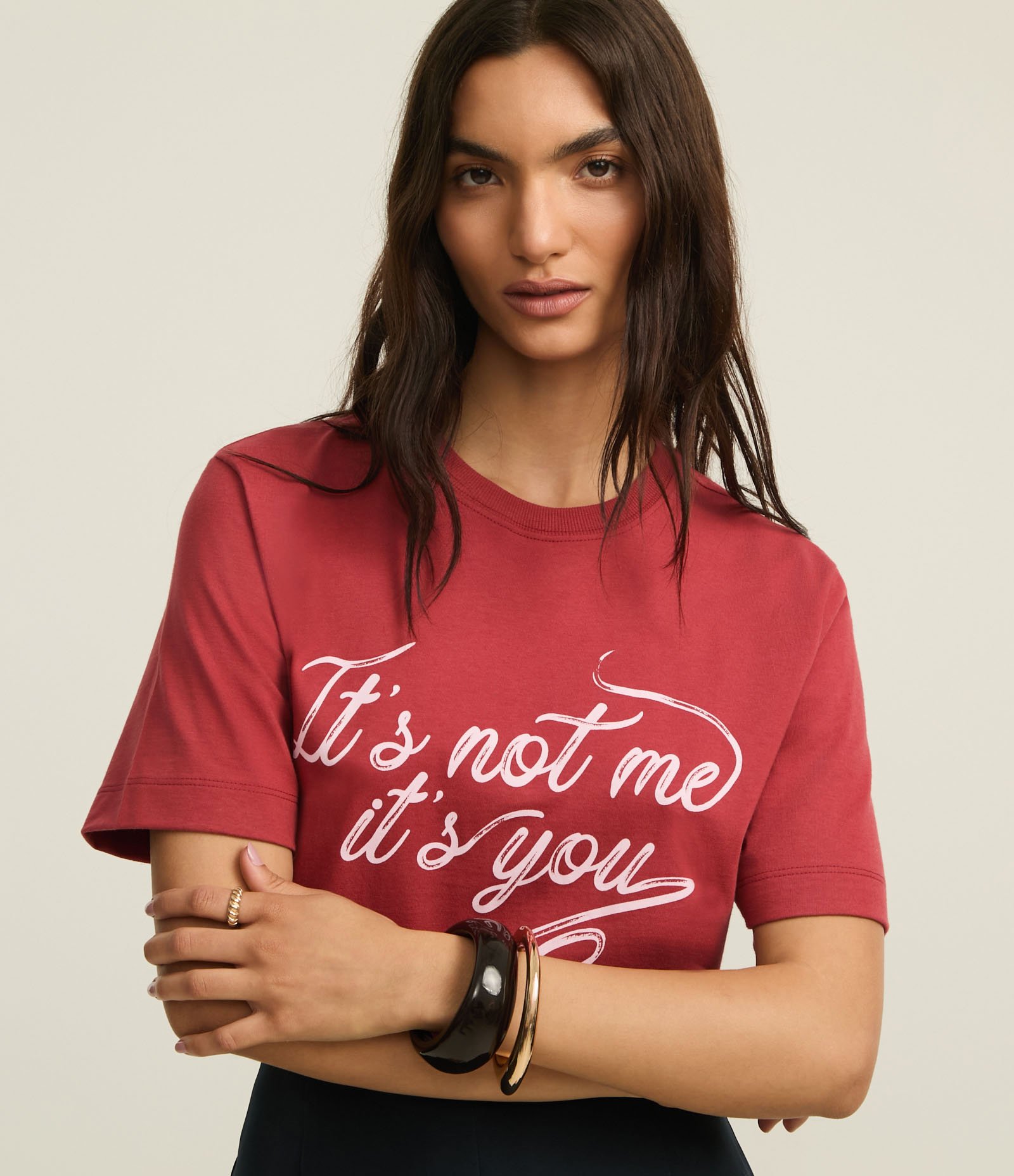 Camiseta T-Shirt em Algodão com Lettering It's Not Me Terracota 3