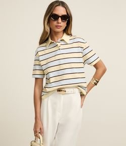Blusa Polo em Algodão com Listras Horizontais