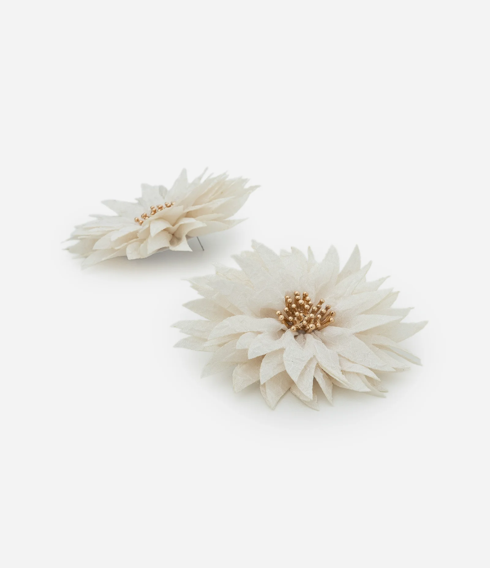 Brinco Botão em Forma Flor e Centro em Metal Branco 2