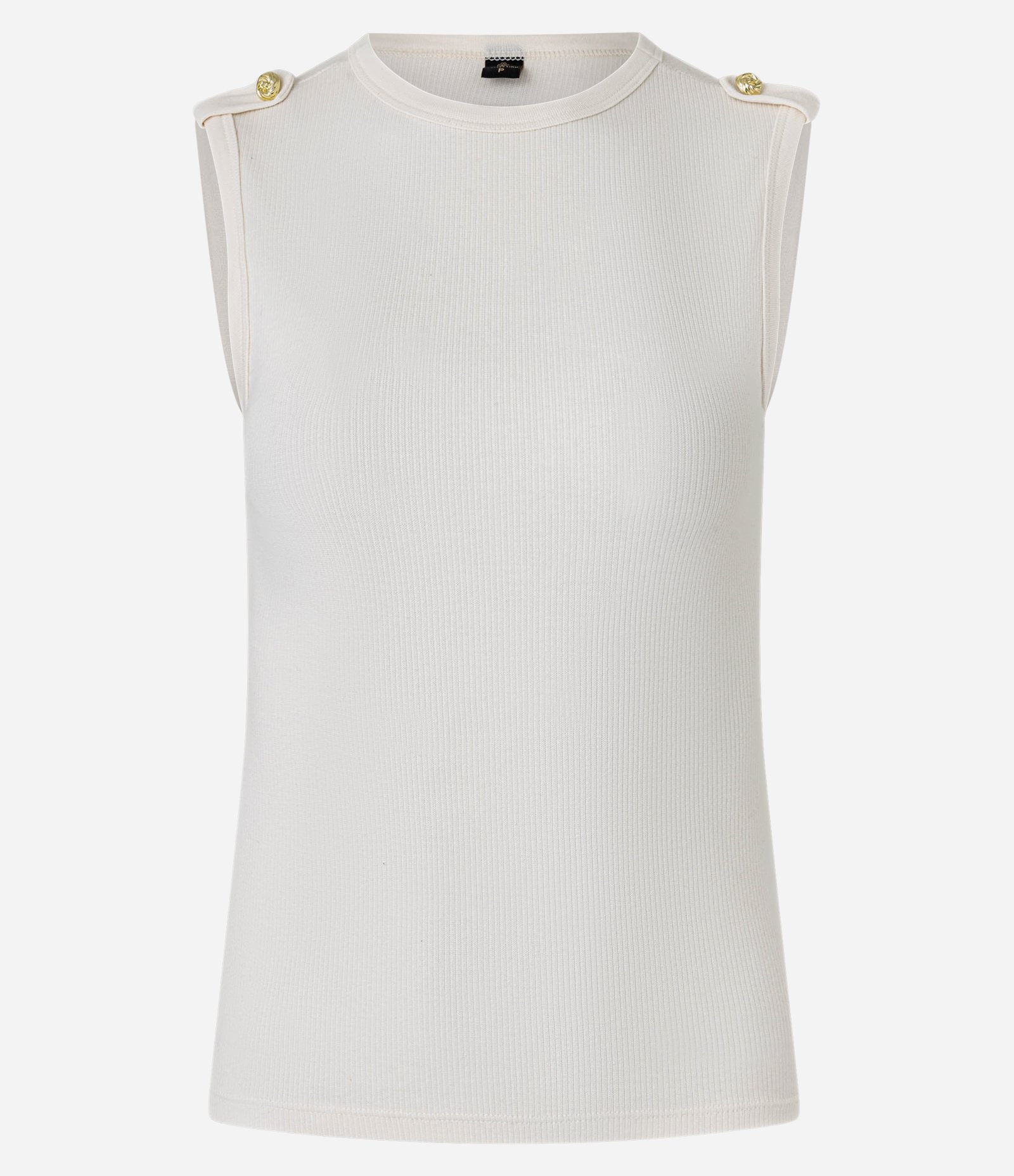 Blusa Canelada em Ribana com Botão e Faixa no Ombro Off White 5