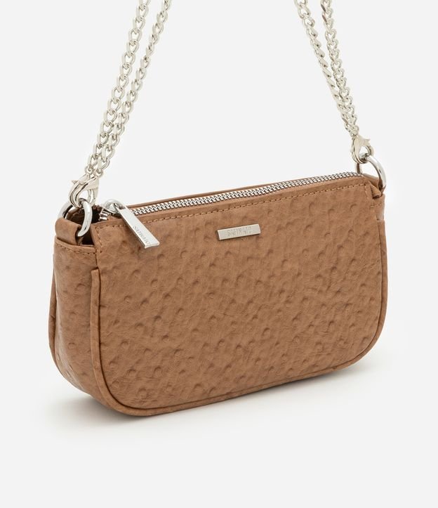 Bolsa Baguete Pequena em PU Texturizado com Alça Corrente