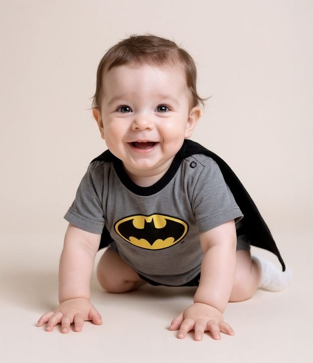 Body Infantil com Estampa e Capa do Batman - Tam 0 a 18 meses