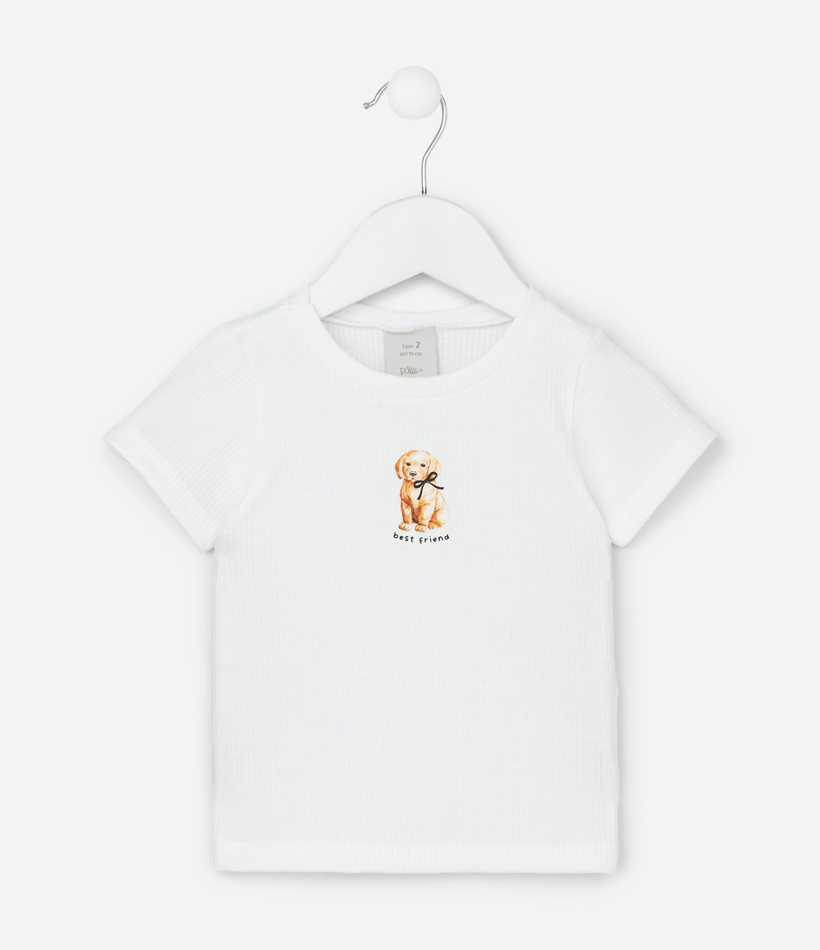 Camiseta Infantil com Estampa Cachorrinho - Tam 1 a 6 Anos Branco 2