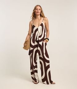 Calça Wide Leg em em Viscose Twill com Estampa Abstrata