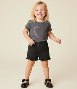 Camiseta Infantil com Estampa Coração em Foil - Tam  1 a 6 Anos