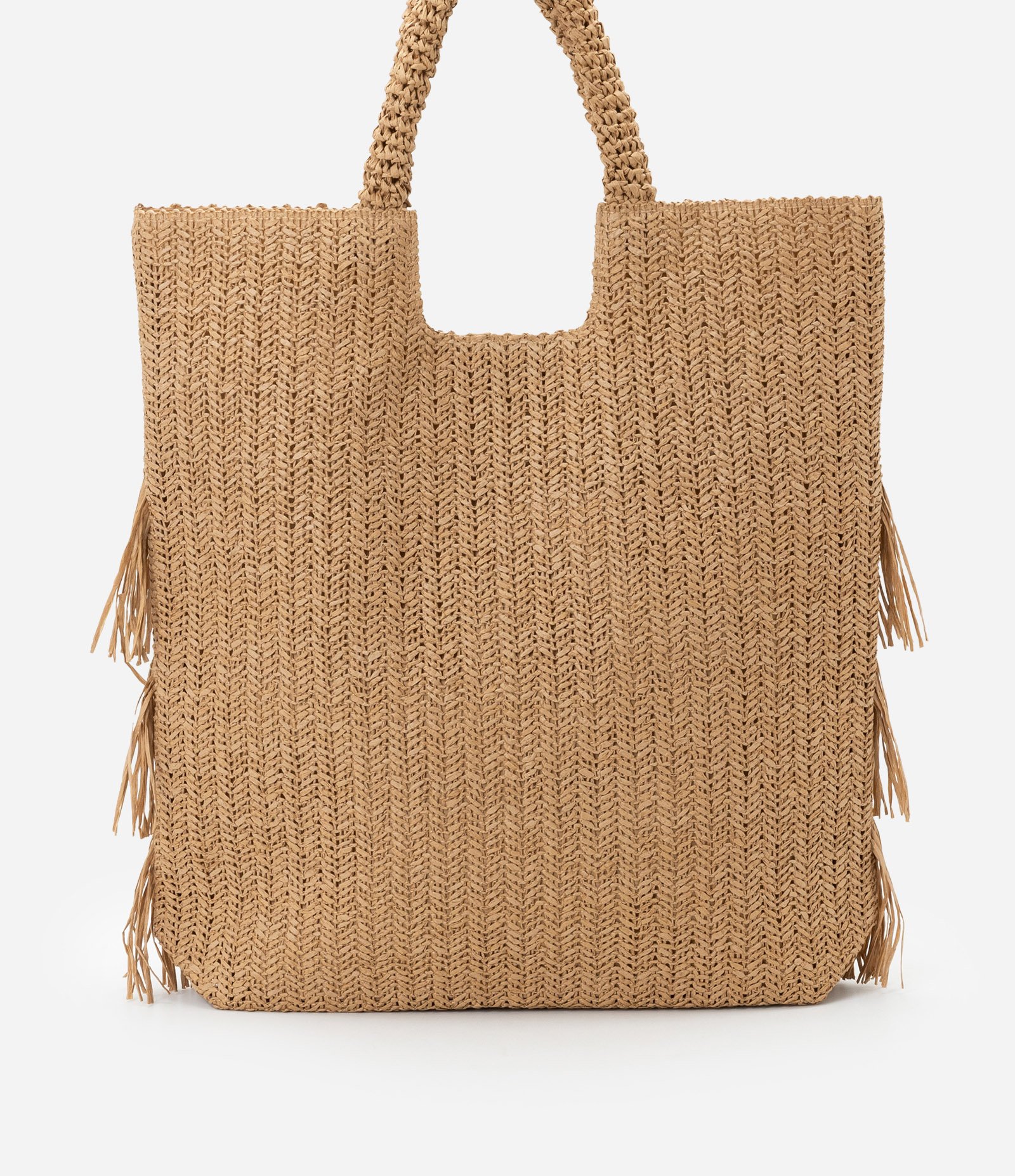 Bolsa de Praia de Palha com Franjas Bege 5