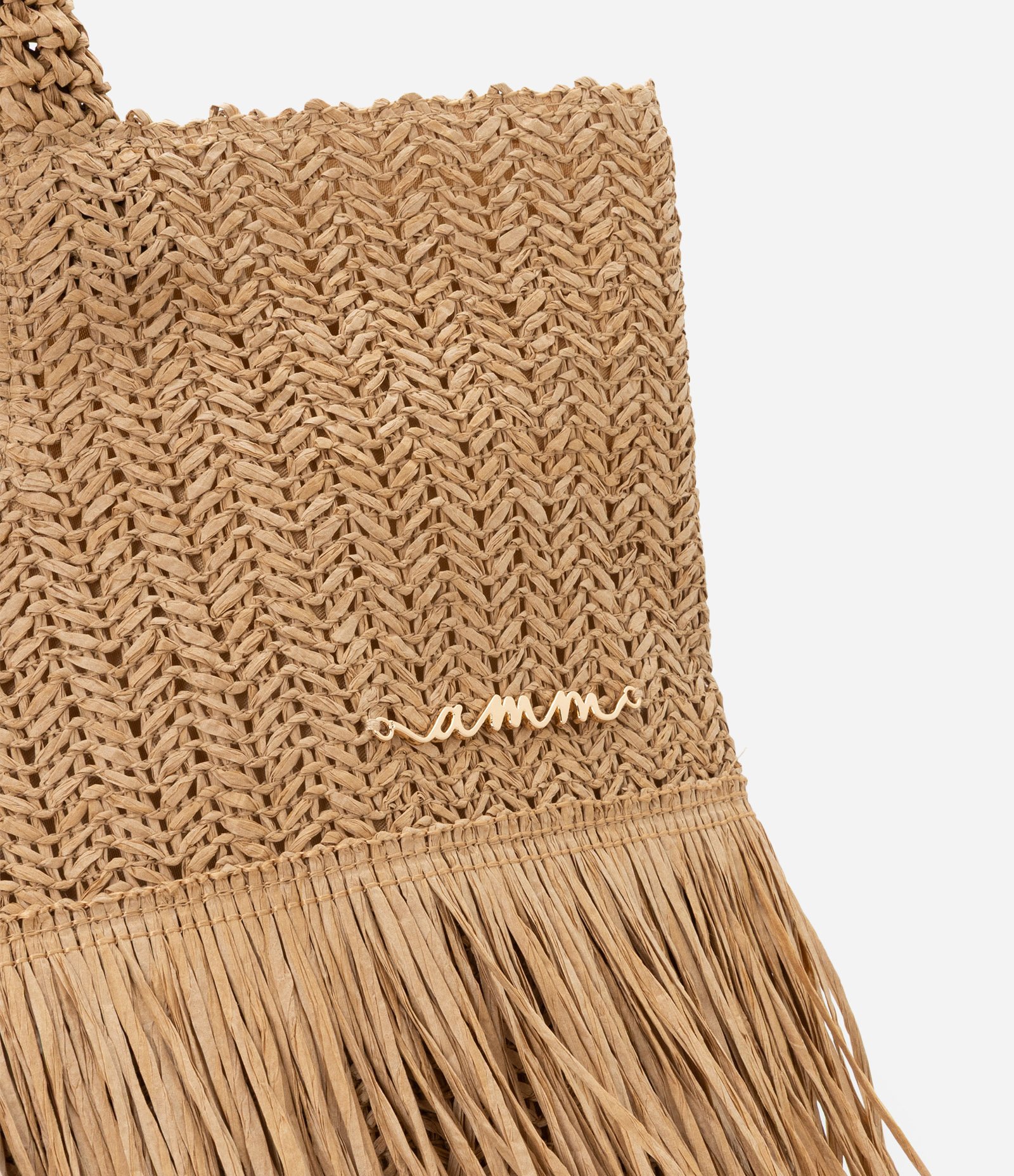 Bolsa de Praia de Palha com Franjas Bege 6