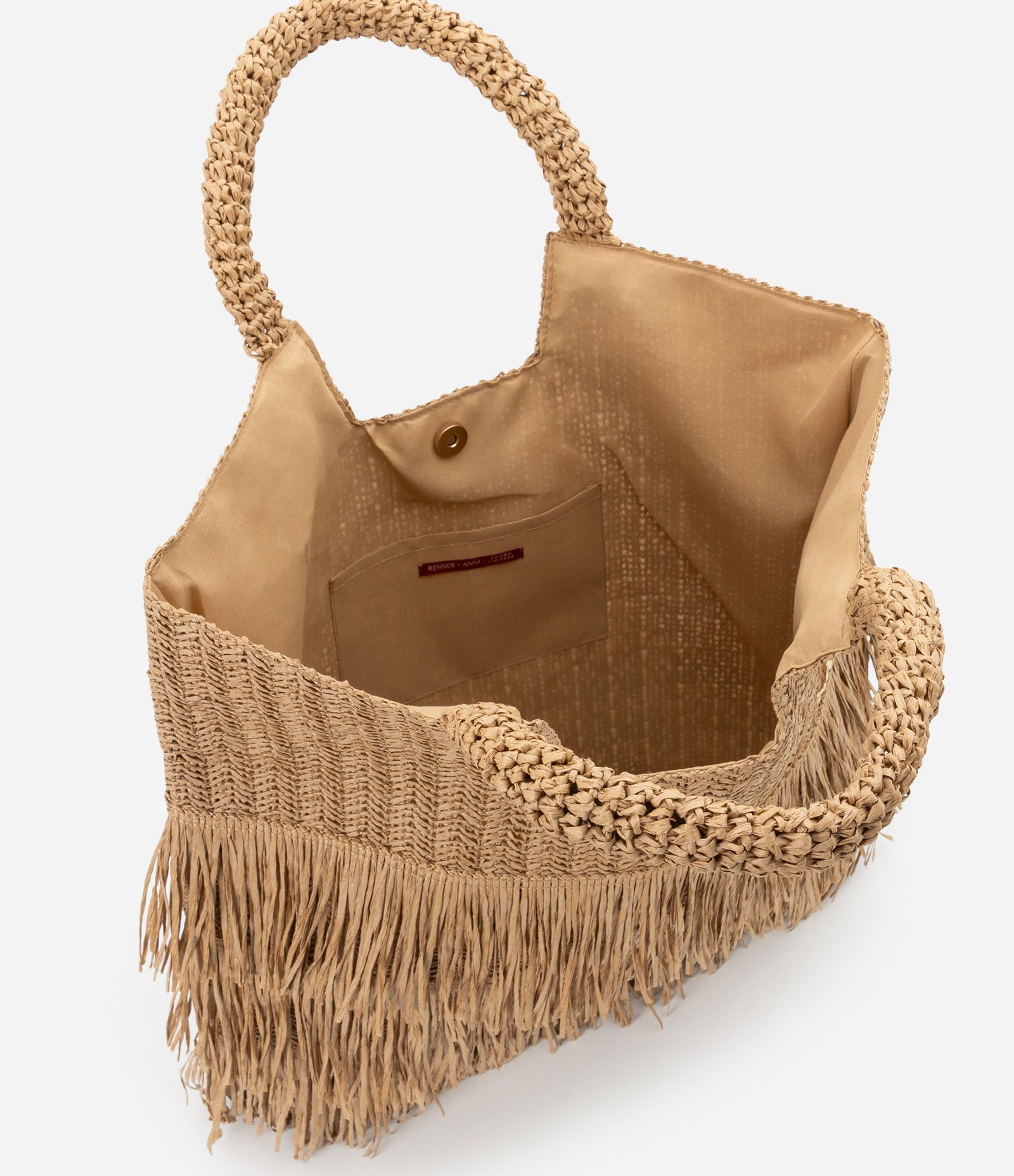 Bolsa de Praia de Palha com Franjas Bege 8