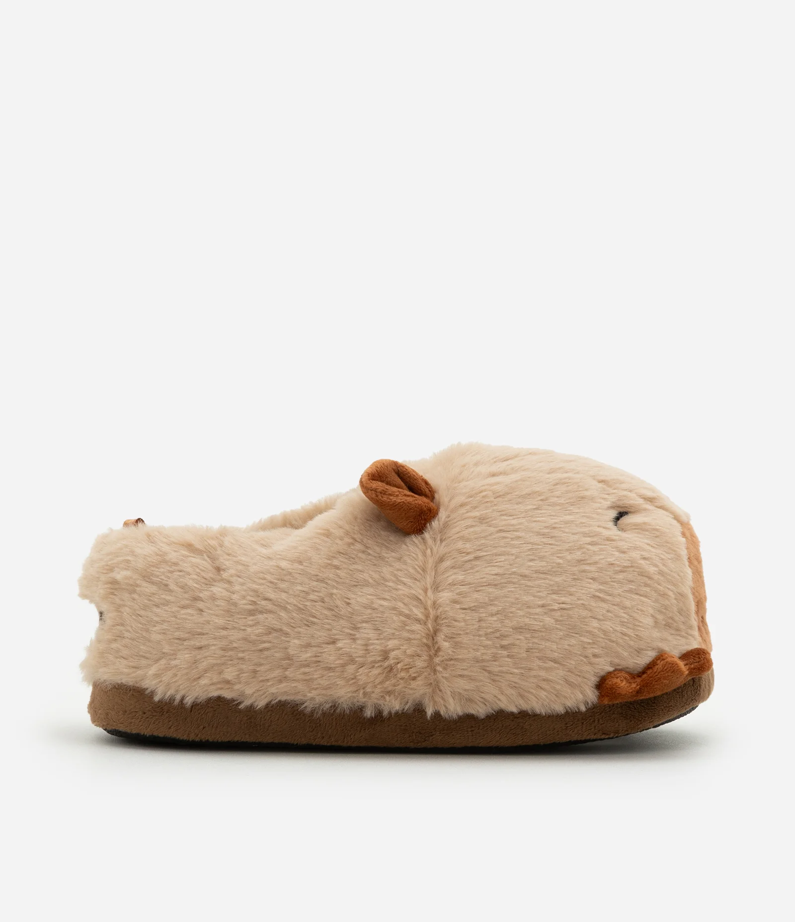Pantufa Infantil em Fleece com Aplicação de Capivara – Tam 30 a 36 Marrom 1