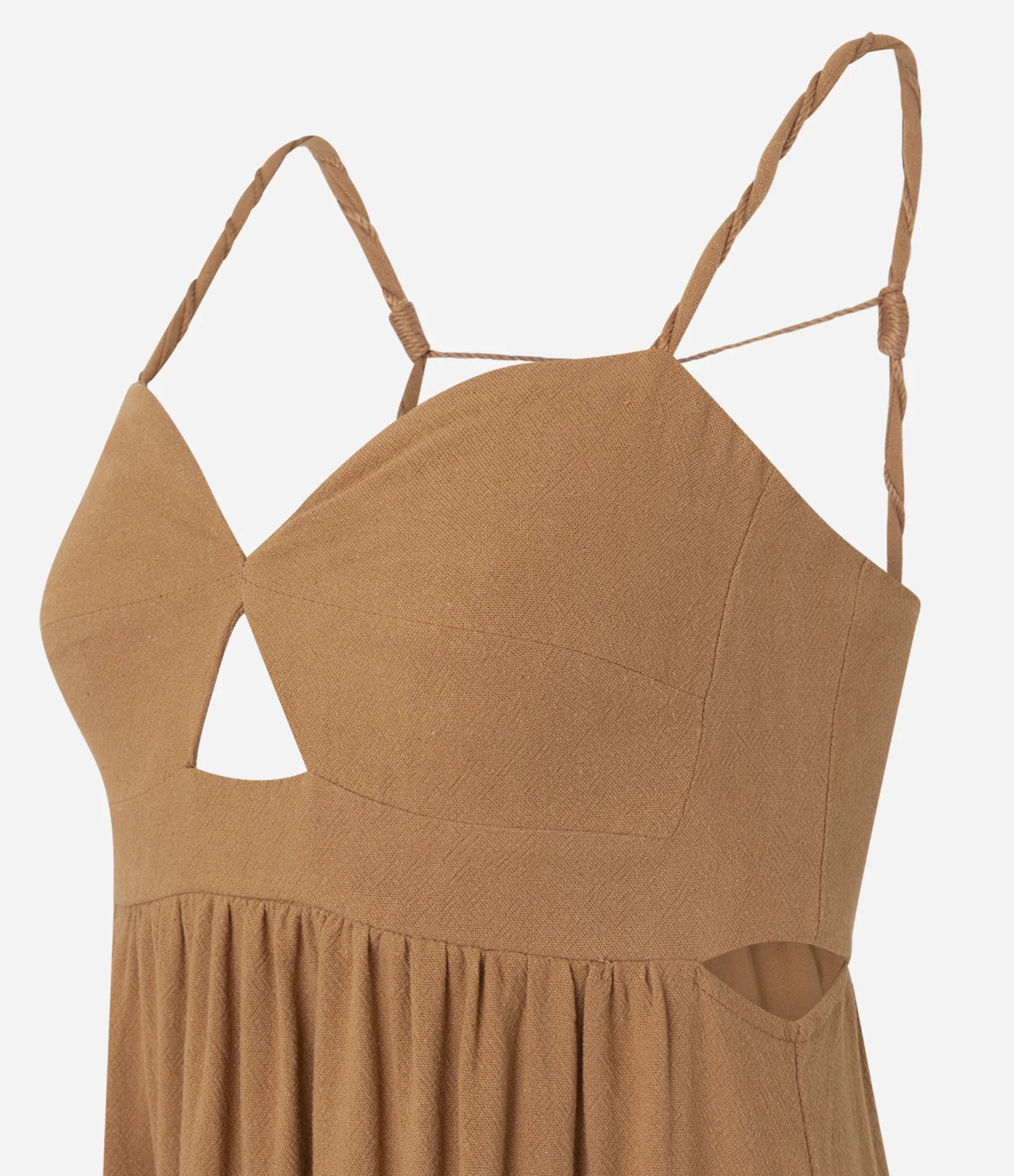 Vestido com Alça Fina com Detalhe Cut Out Abaixo do Busto Marrom 2