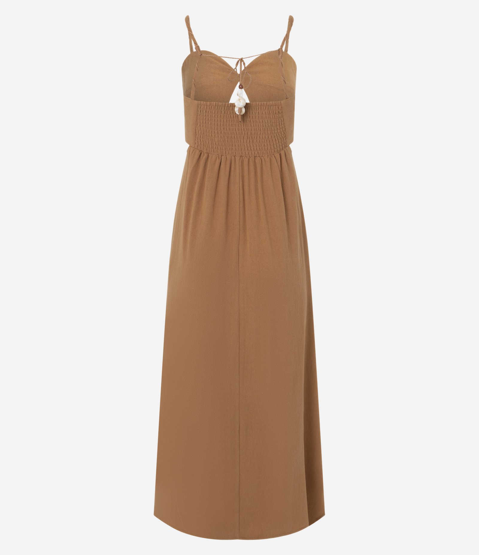 Vestido com Alça Fina com Detalhe Cut Out Abaixo do Busto Marrom 3