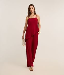 Calça Pantalona em Airflow com Elástico e Amarração no Cós