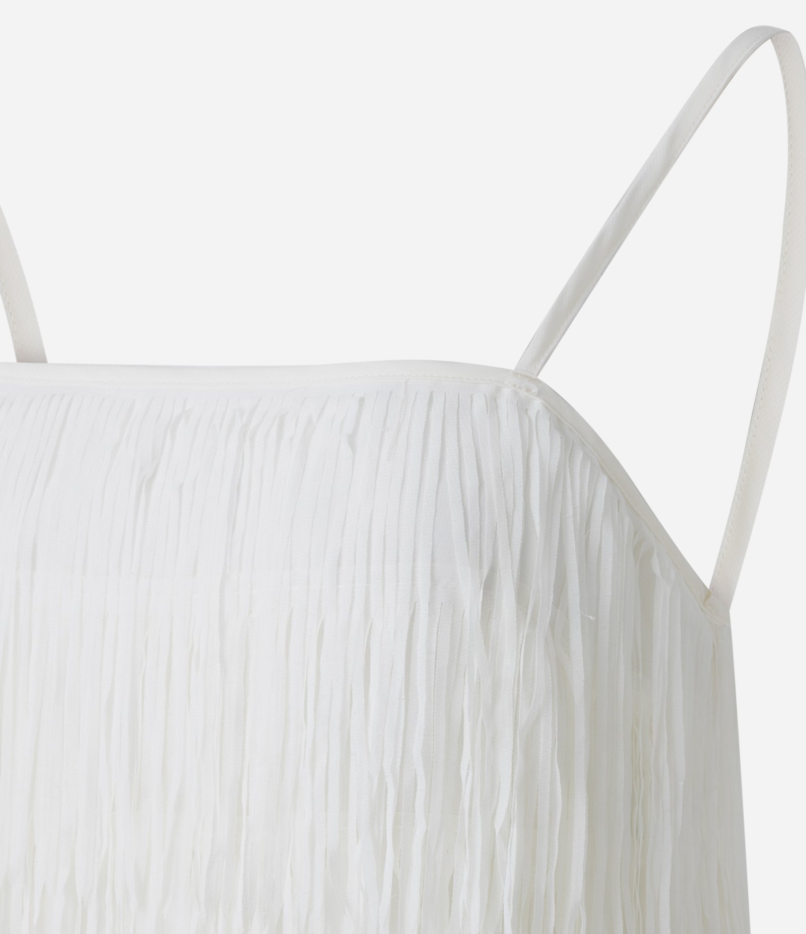 Vestido Curto em Chiffon com Franjas em Camadas Branco 2