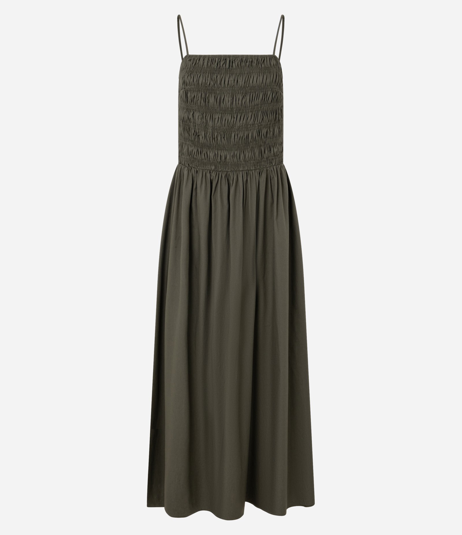 Vestido Evasê em Tricoline com Alça Fina e Lastex Verde 9