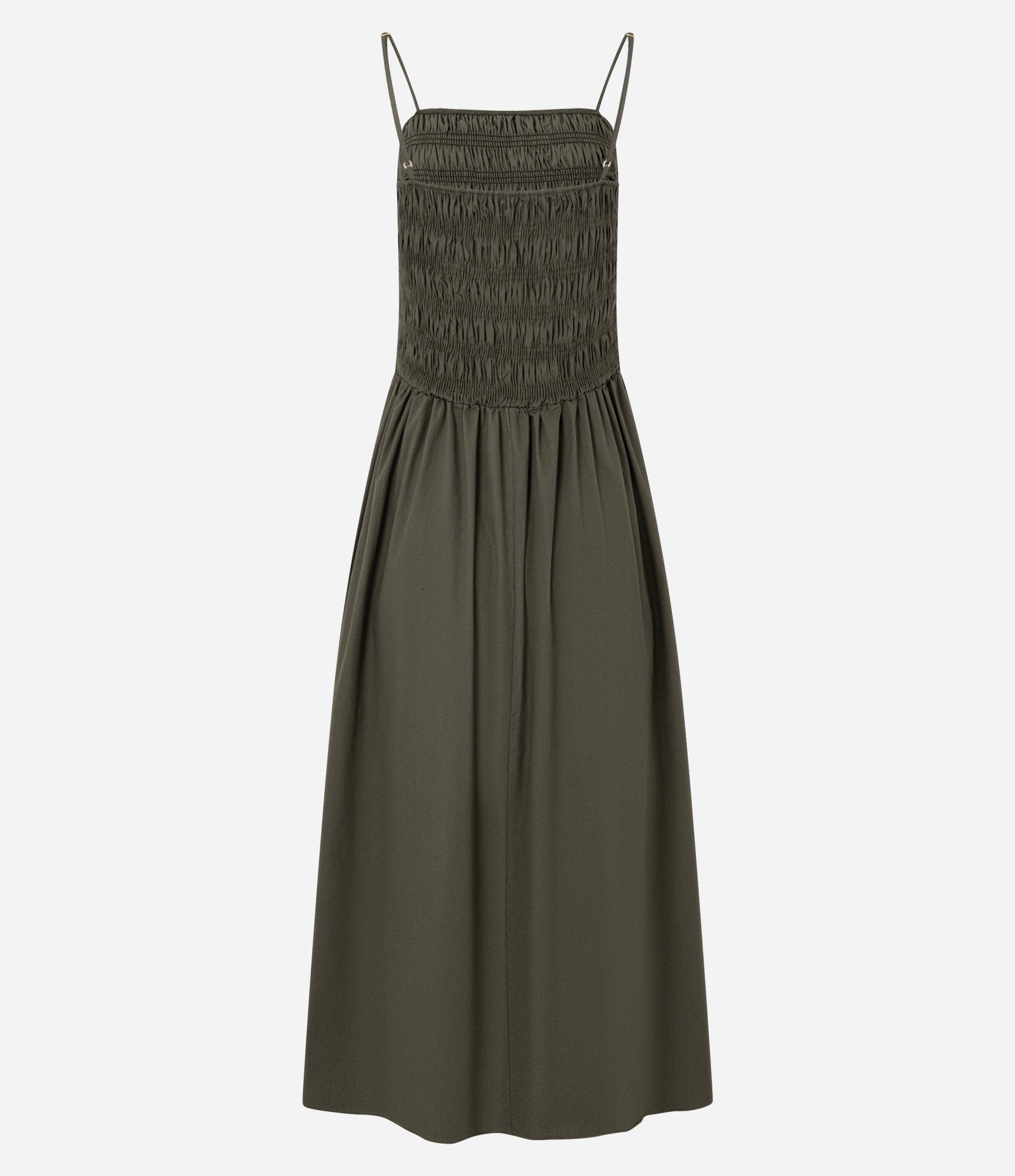 Vestido Evasê em Tricoline com Alça Fina e Lastex Verde 10