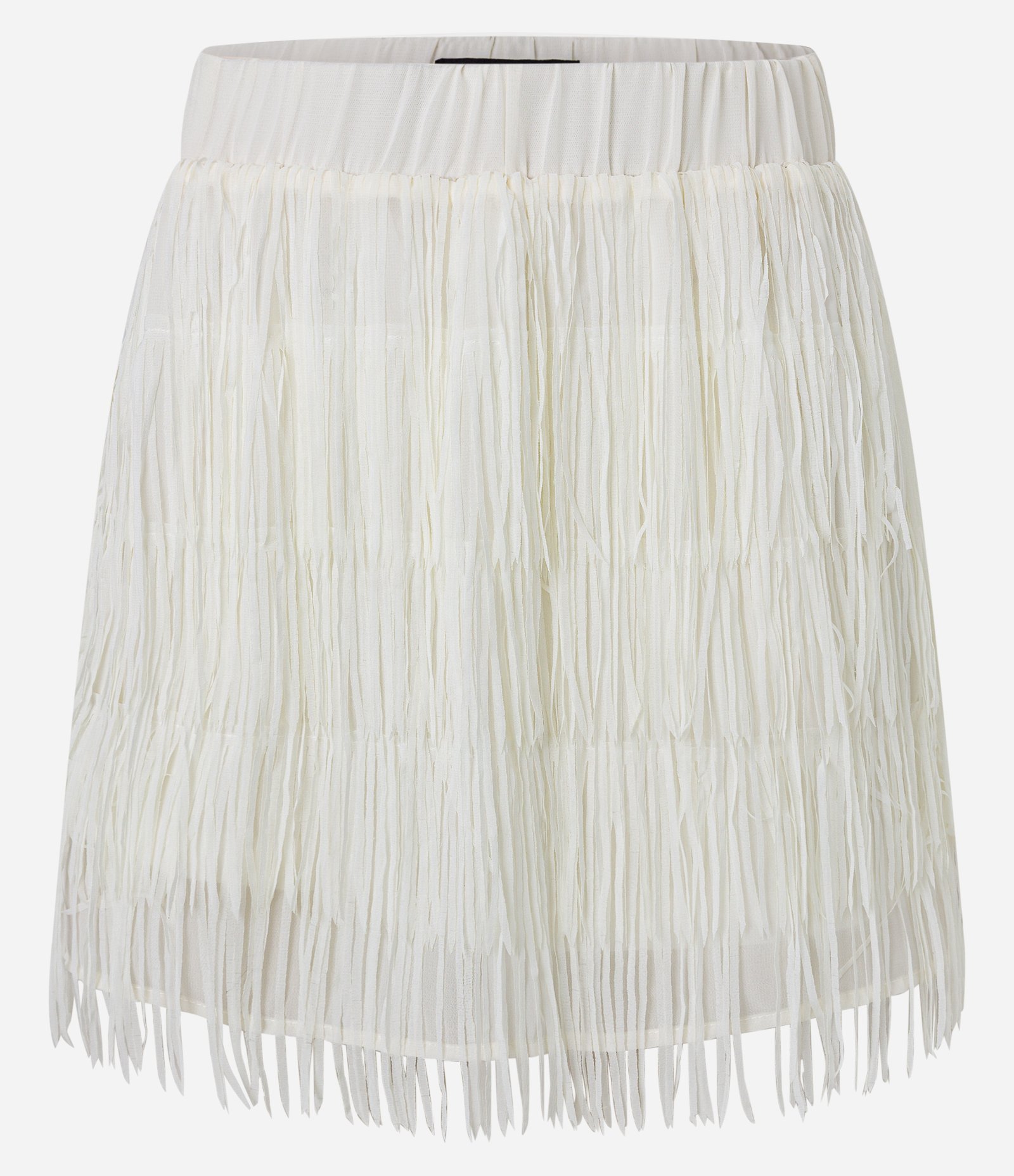 Saia Curta Ajustada em Chiffon com Franjas Off White 7