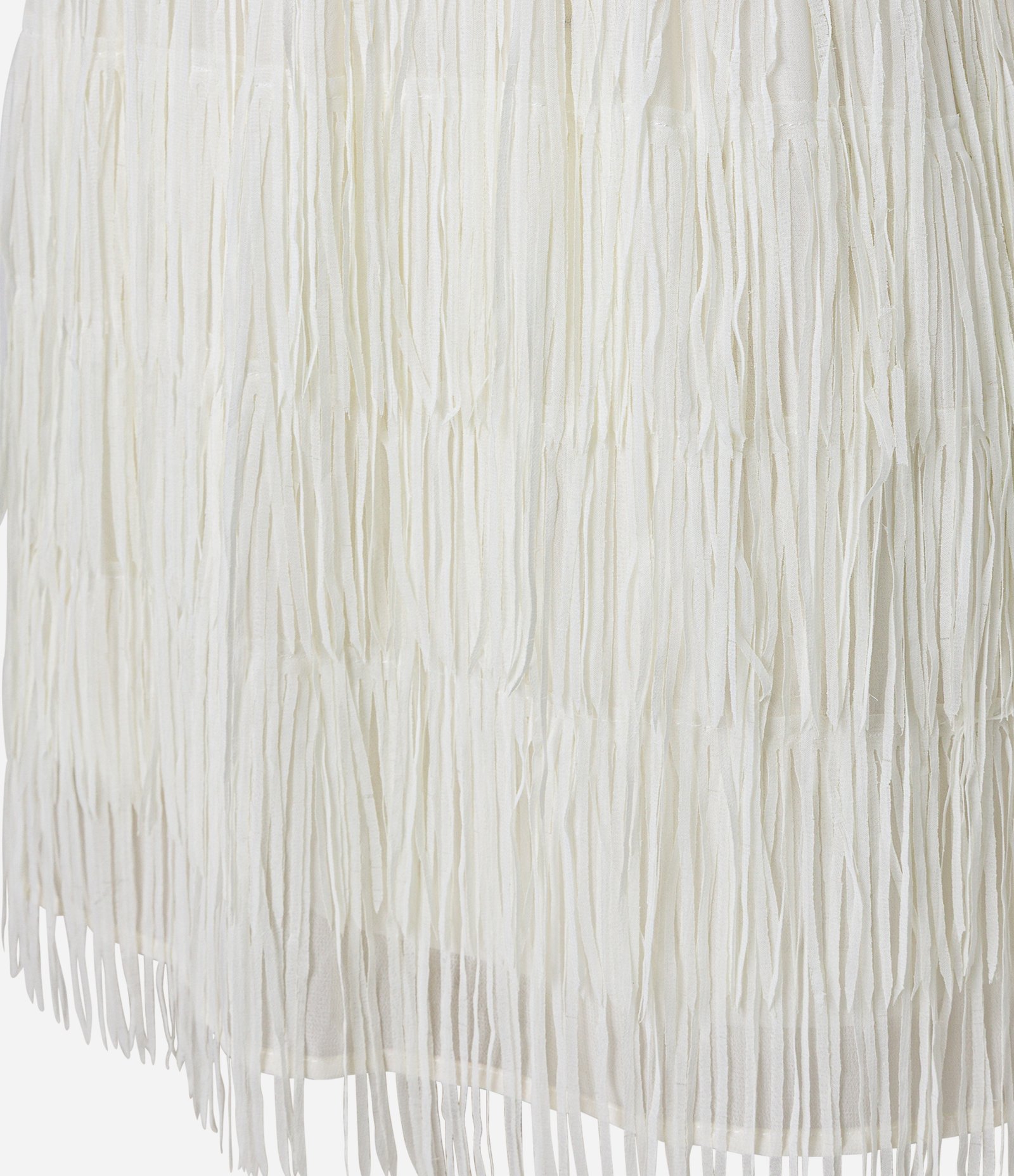 Saia Curta Ajustada em Chiffon com Franjas Off White 8