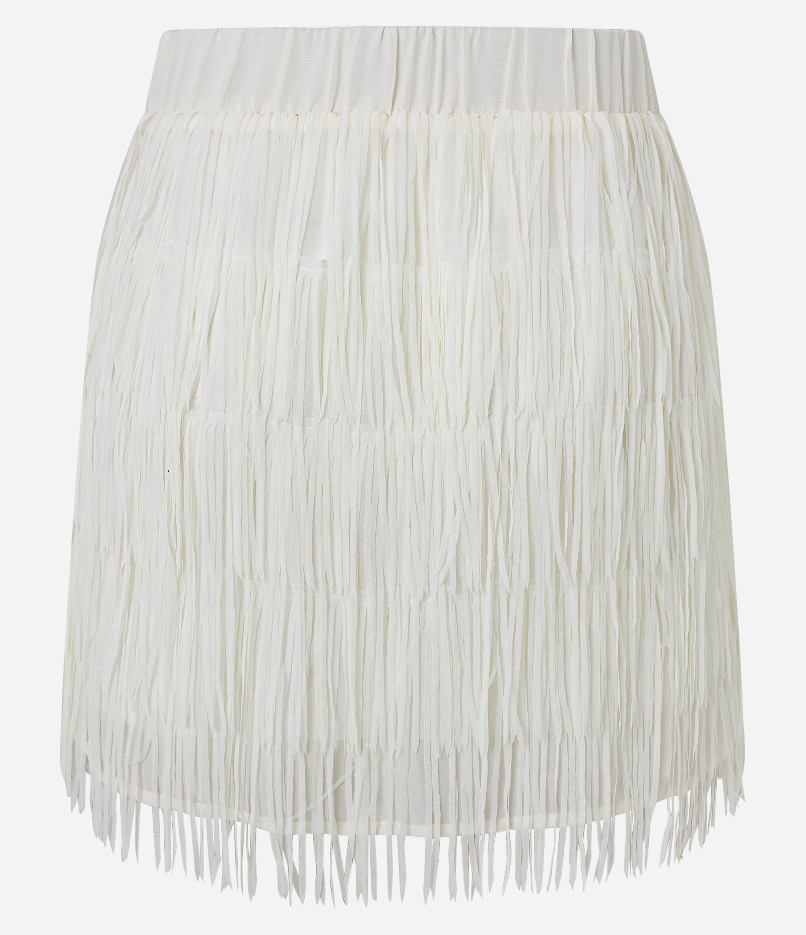 Saia Curta Ajustada em Chiffon com Franjas Off White 9