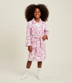 Roupão Infantil em Fleece com Estampa Hello Kitty e Cinto – Tam 5 a 16 Anos