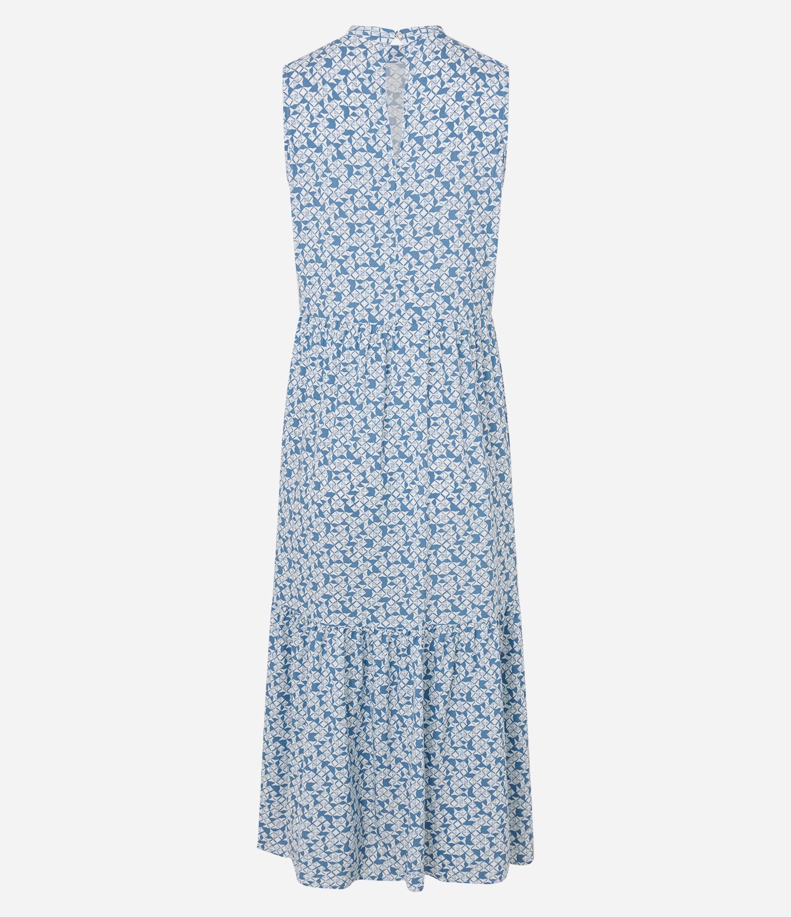 Vestido Evasê Longo em Viscose com Estampa Geométrica Azul/Branco 7