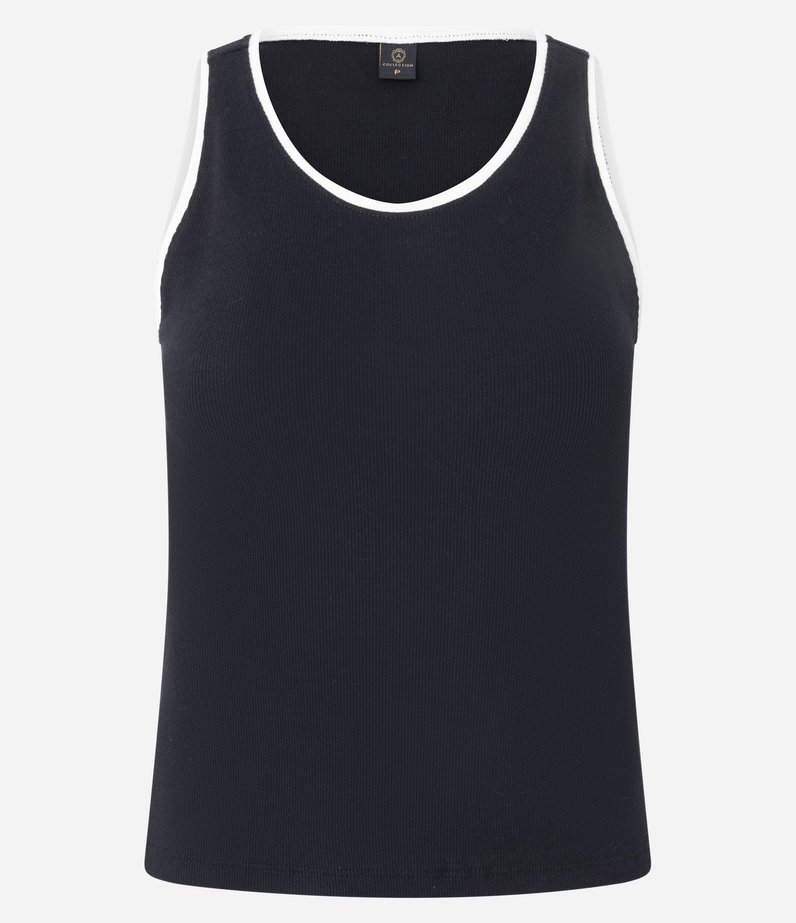 Blusa Regata em Ribana com Acabamento Contrastante Preto 5