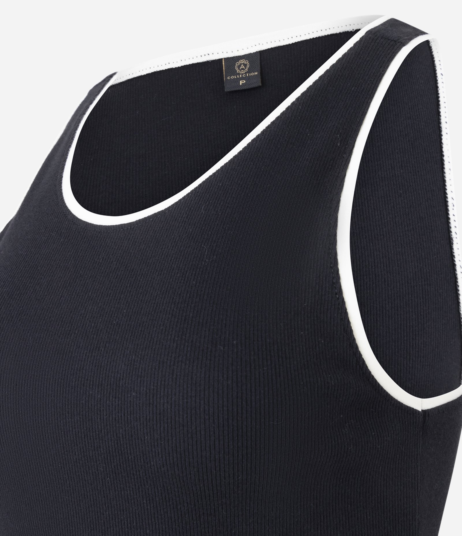 Blusa Regata em Ribana com Acabamento Contrastante Preto 6