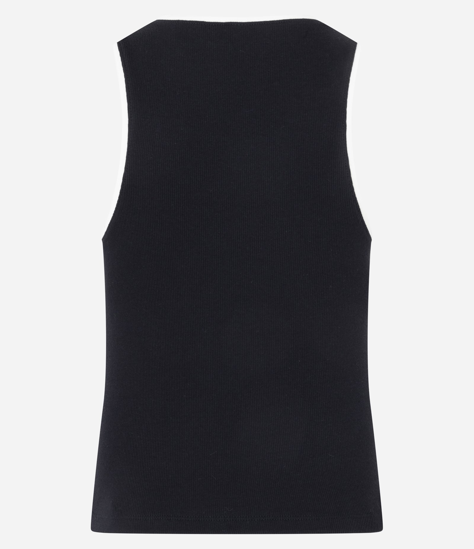 Blusa Regata em Ribana com Acabamento Contrastante Preto 7