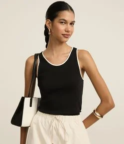 Blusa Regata em Ribana com Acabamento Contrastante