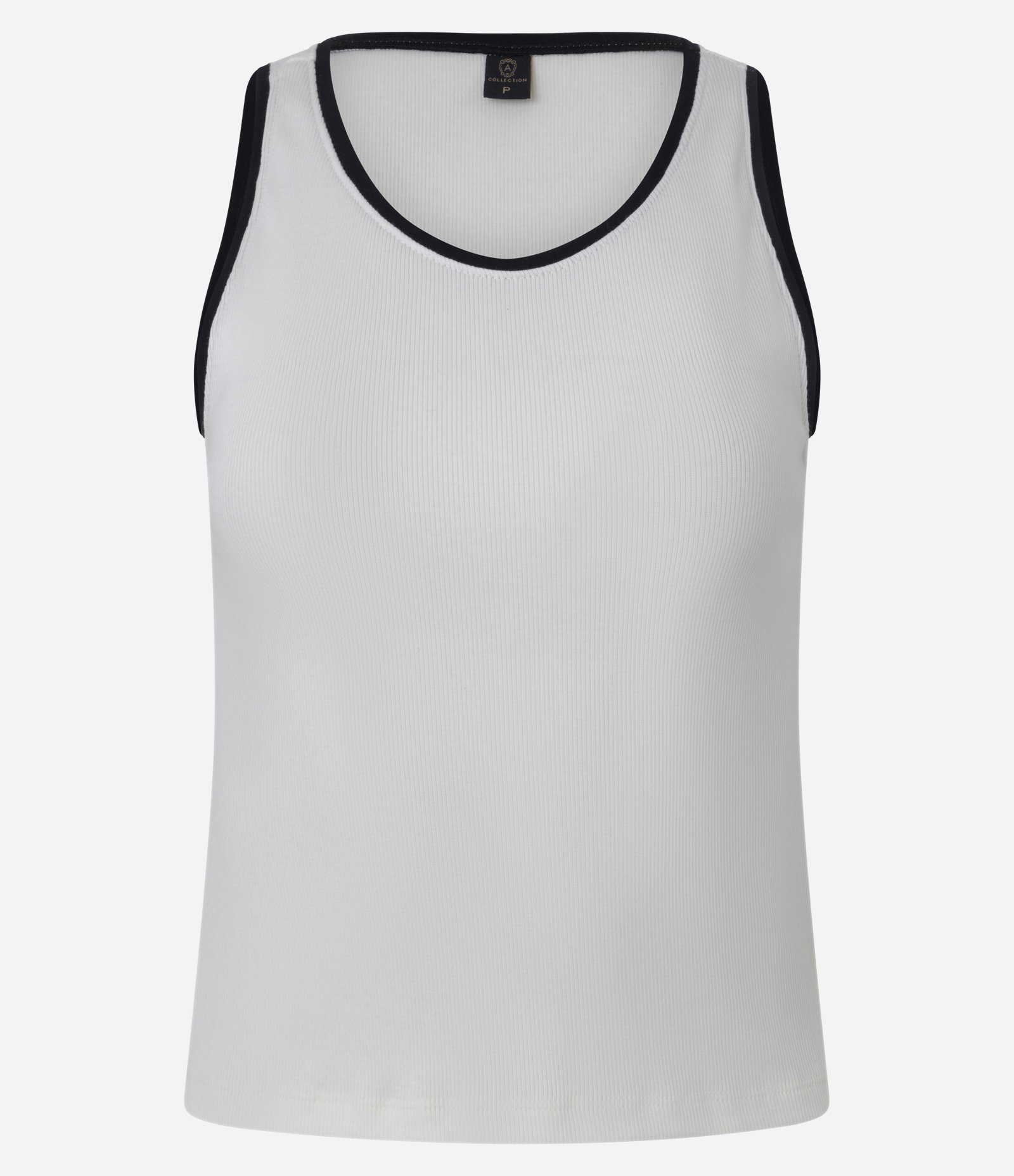 Blusa Regata em Ribana com Acabamento Contrastante Branco 6