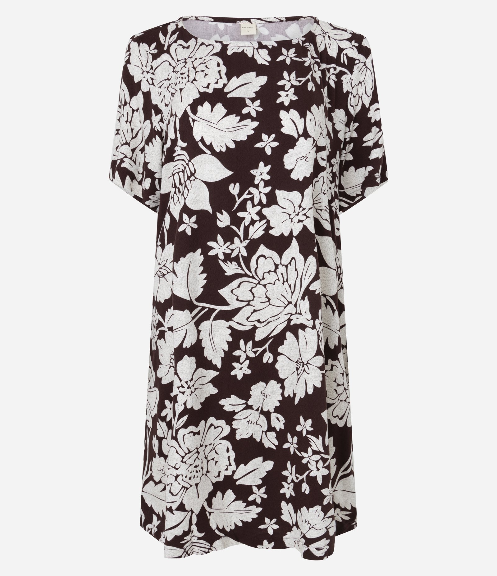 Vestido Reto Curto em Viscose com Estampa Flora Marrom/Bege 5