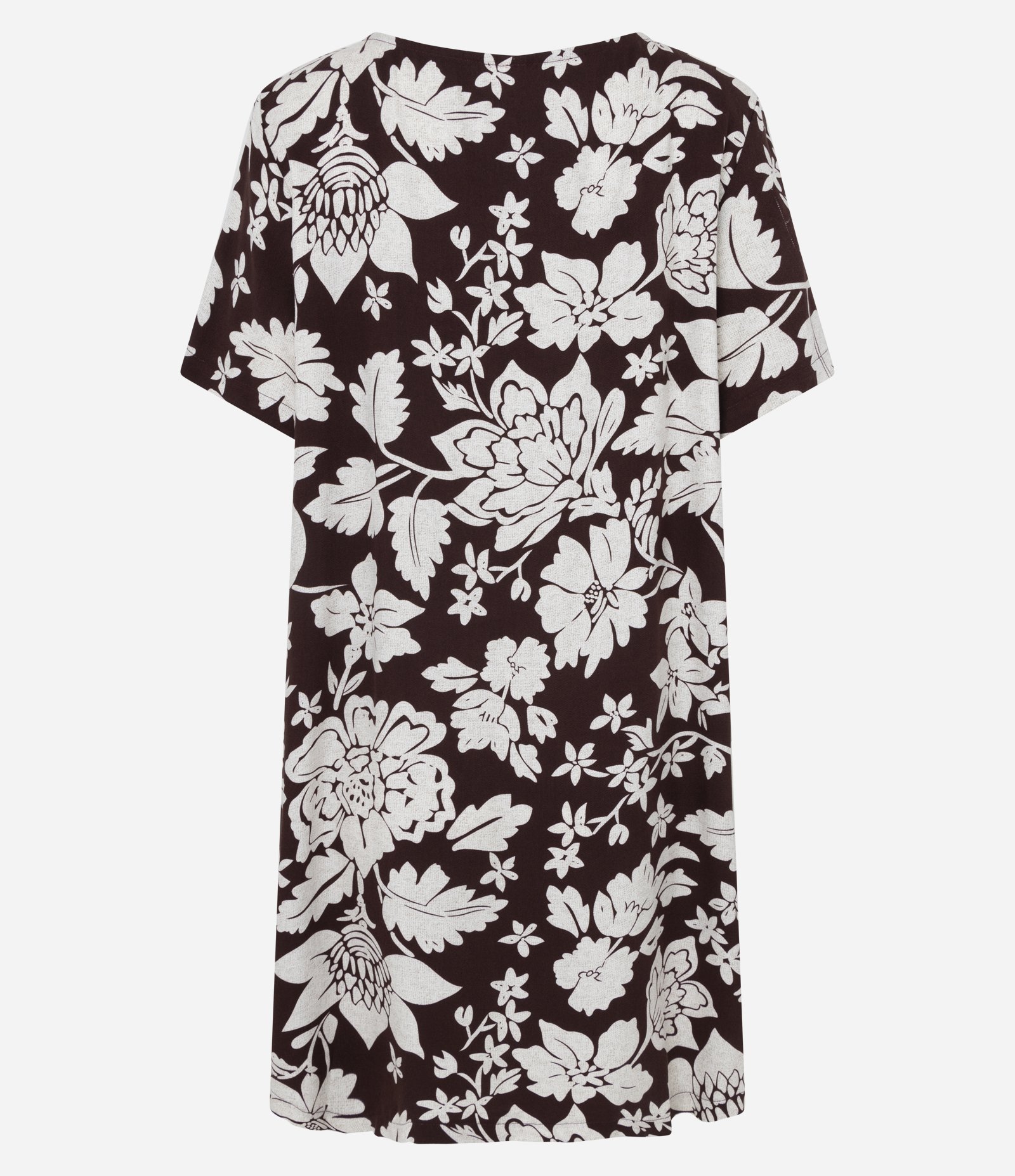 Vestido Reto Curto em Viscose com Estampa Flora Marrom/Bege 7