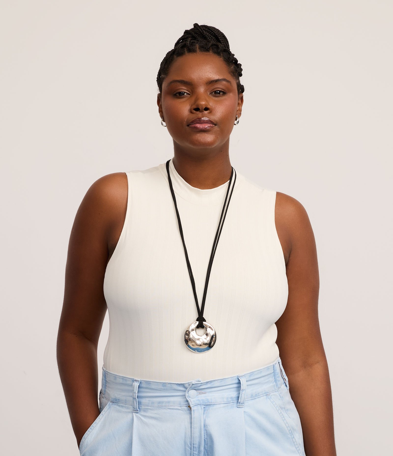 Body sem Bojo em Microfibra Texturizada com Golinha Alta Curve e Plus Size Branco 1