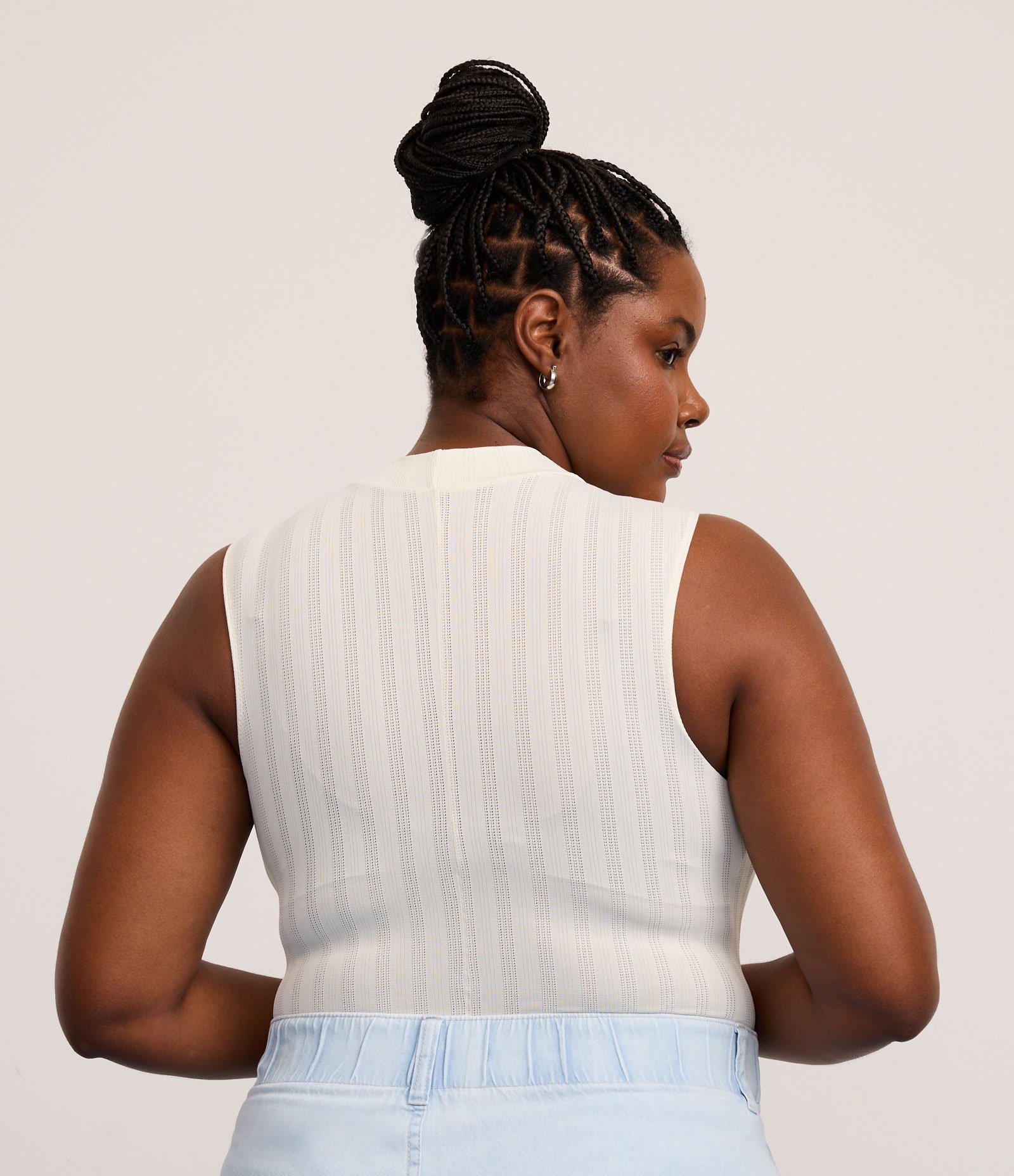 Body sem Bojo em Microfibra Texturizada com Golinha Alta Curve e Plus Size Branco 4
