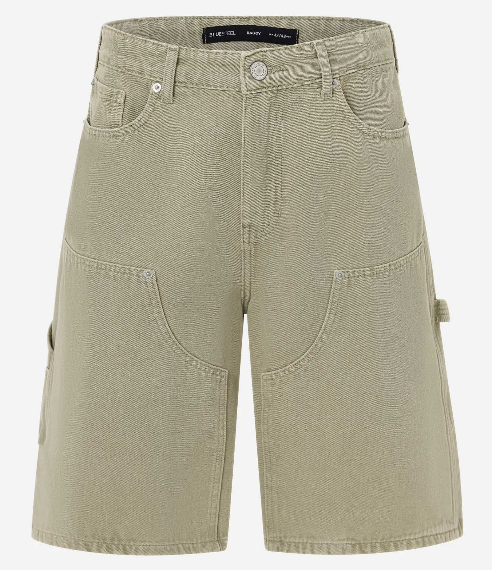 Bermuda Baggy Relaxed em Sarja Lavada com Bolso Carpinteiro Verde 5