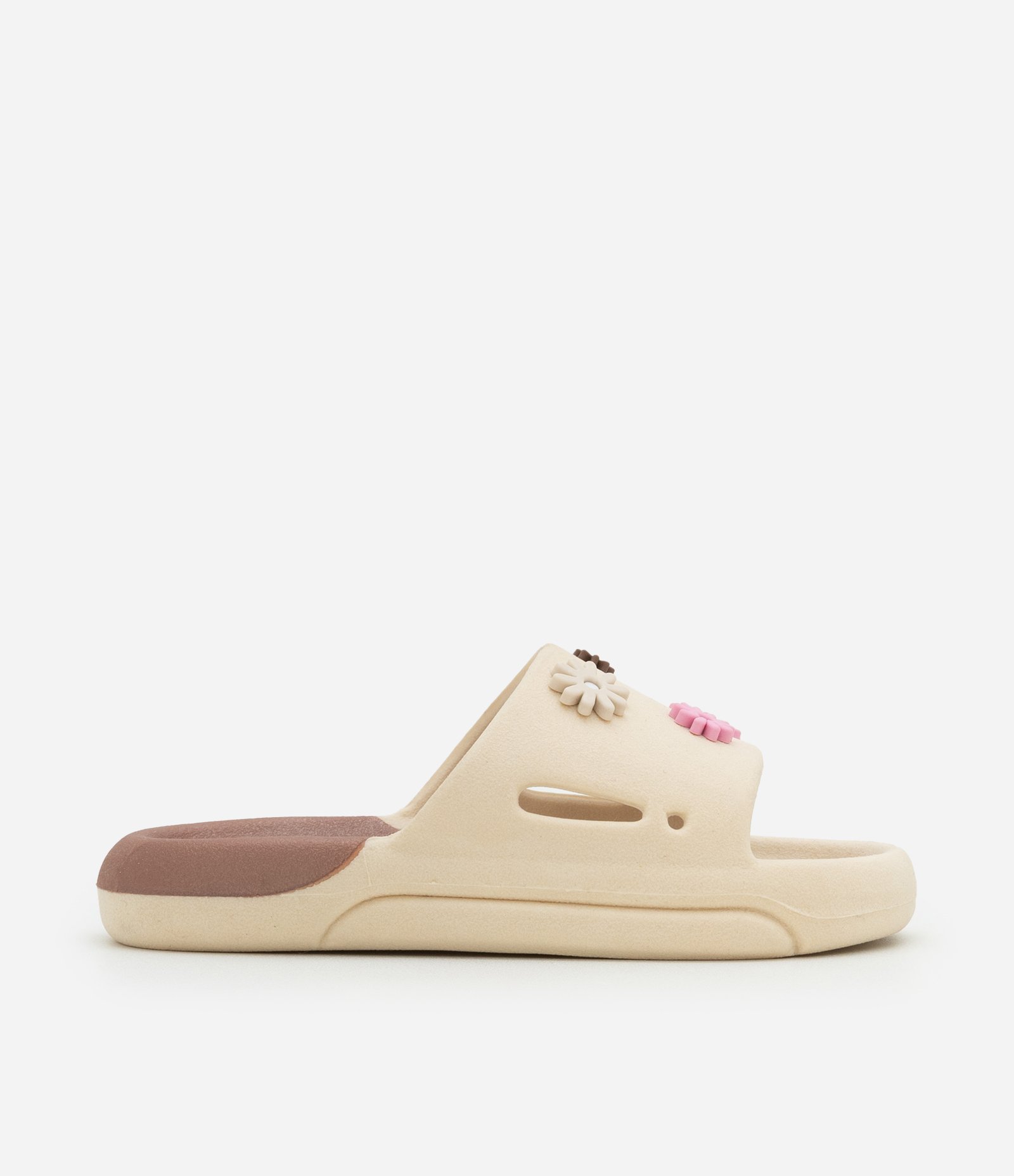 Chinelo Slide Infantil com Patchs Florzinhas - Tam 24 ao 31 1 - Marrom Claro 4