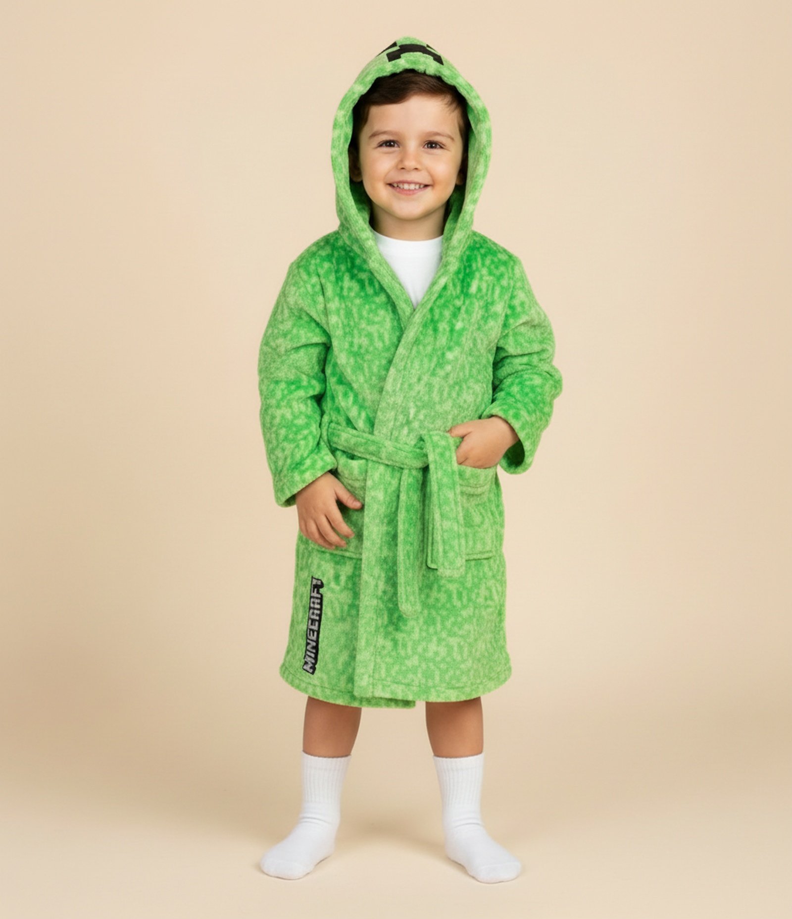 Roupão Infantil com Estampa Minecraft e Capuz Interativo - Tam 5 a 16 Anos Verde 1