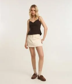 Short Saia Curto em Sarja com Passantes e Bolsos