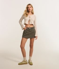 Short Saia Curto em Sarja com Passantes e Bolsos