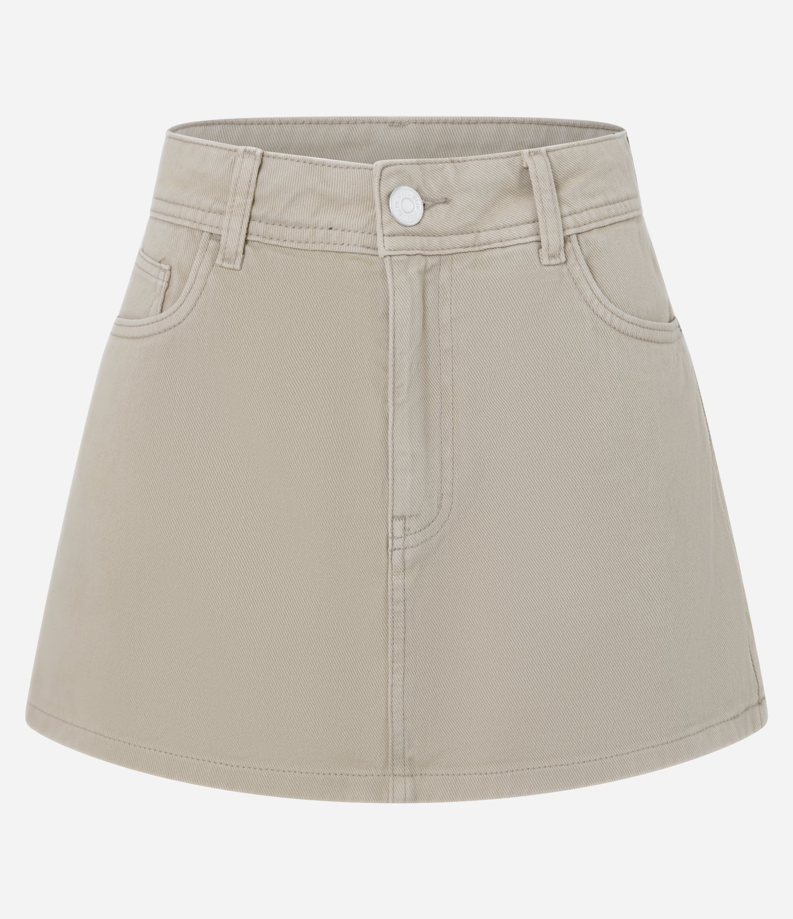 Short Saia Curto em Sarja com Passantes e Bolsos Bege 7