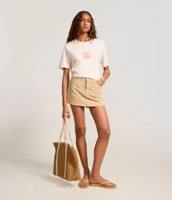 Short Saia Curto em Sarja com Passantes e Bolsos