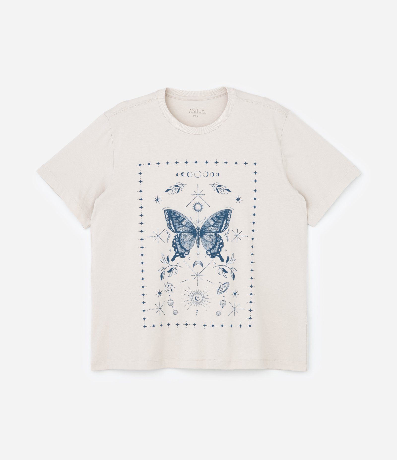 Camiseta Alongada com Borboleta Curve & Plus Size Bege 5