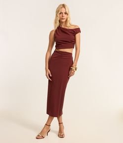 Saia Ajustada Midi em Bengaline com Franzido