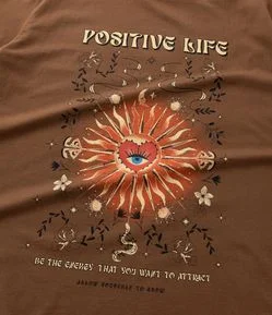 Camiseta Oversized em Algodão com Estampa Positive Life Curve & Plus Size